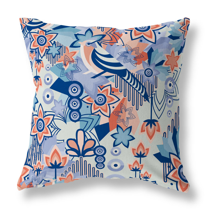 Coussin décoratif d'intérieur / extérieur croissance Grid, H 16 po x l 16 po, Bleu / Orange