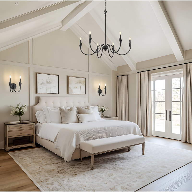 Lustre moderne Elvin, Six lumières, Noir mat, H 39 po x l 46 po x P 46 po