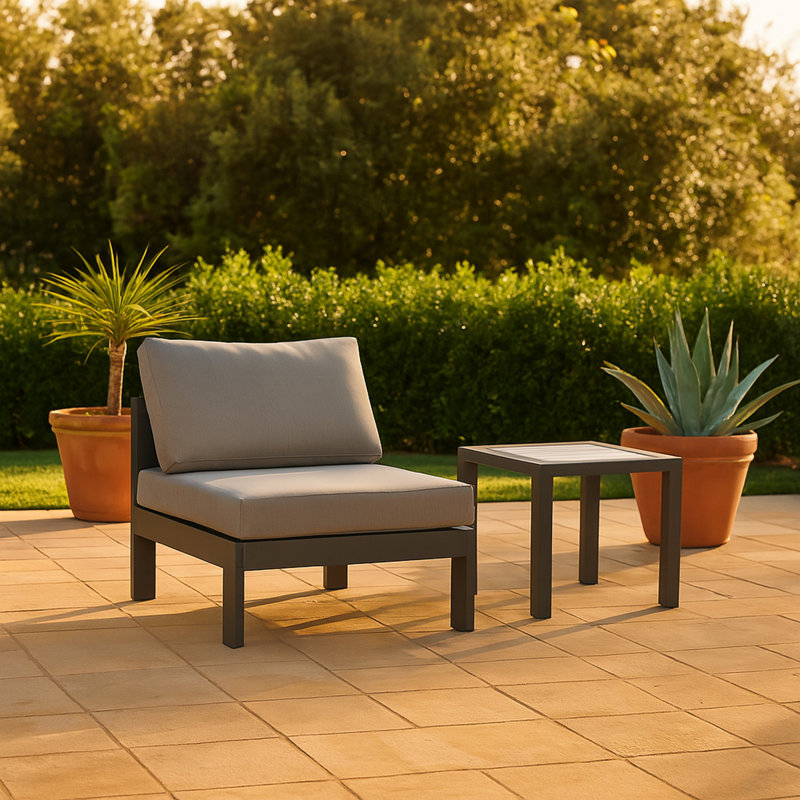 Lajoy Aluminum Outdoor Armless Lounge Chair, Gray, Dark Gray