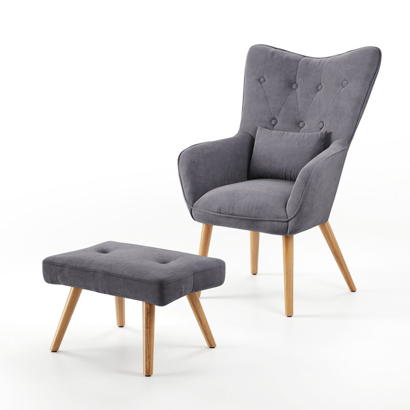 Hraztan Velvet Armchair with Footstool, Grey