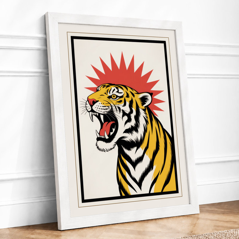 Tiger's Roar Graphic Art - Framed Print, A4 - 29.7 x 21.0 cm, White
