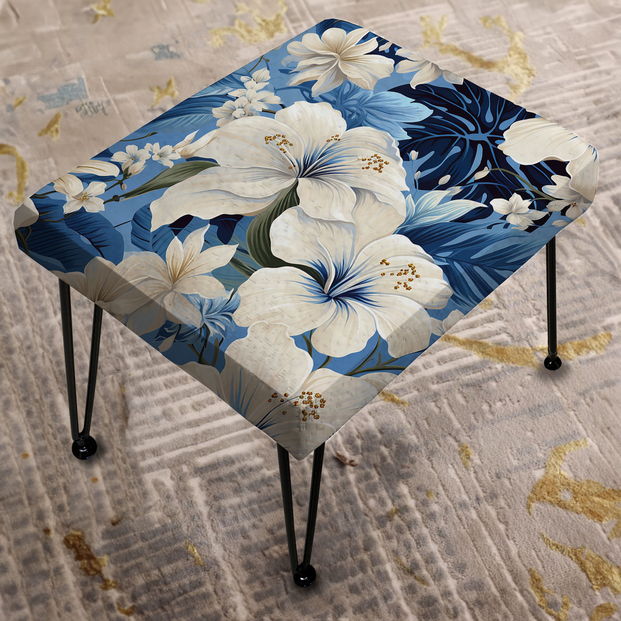 Design Art Azure Oasis Tropical Pattern V - Tropical Rectangle Ottoman ...