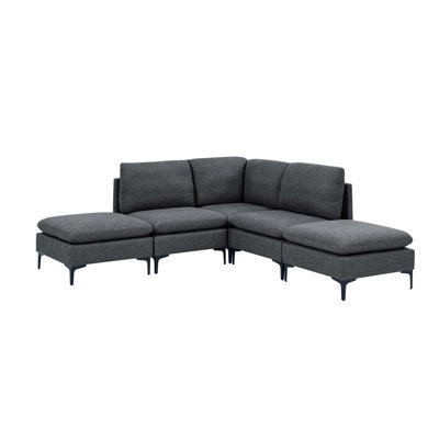 Linen Modular Sectional Sofa with Metal Legs