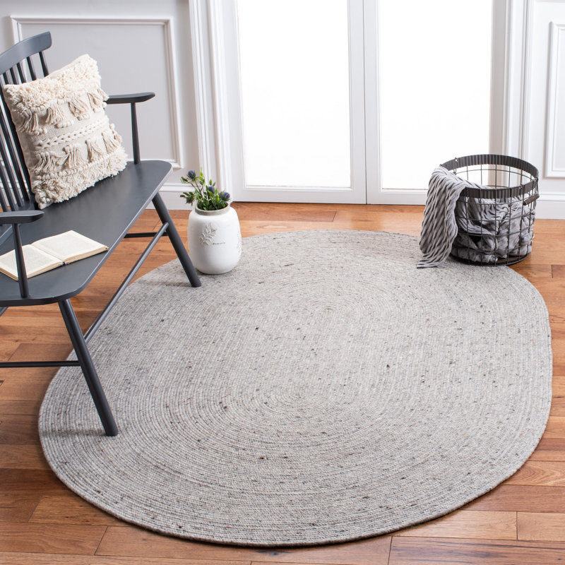Tapis de couleur unie en coton tissé à la main Coles, Ovale 4 pi x 6 pi