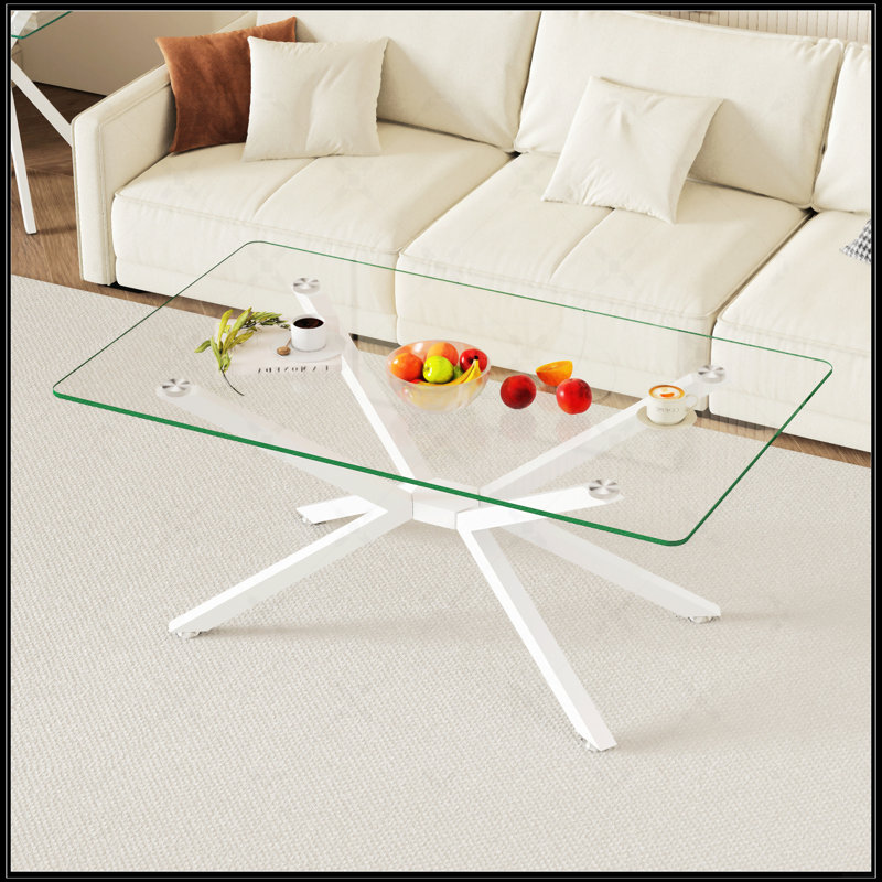 39.37" Rectangular Coffee Table, White, Transparent