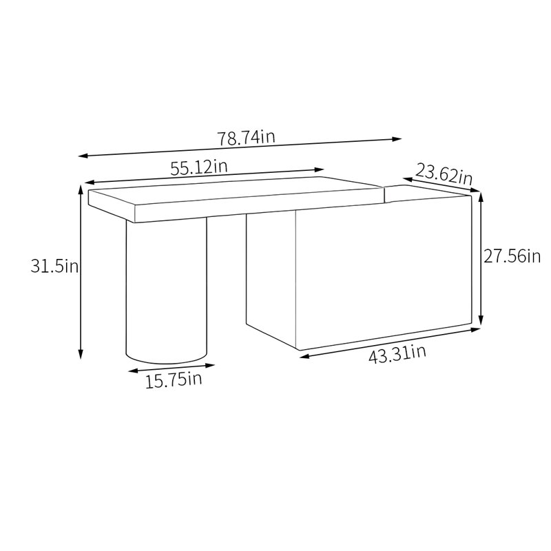 Stadefeld, Argent argent, H 31,5 po x l 78,74 po x P 23,62 po