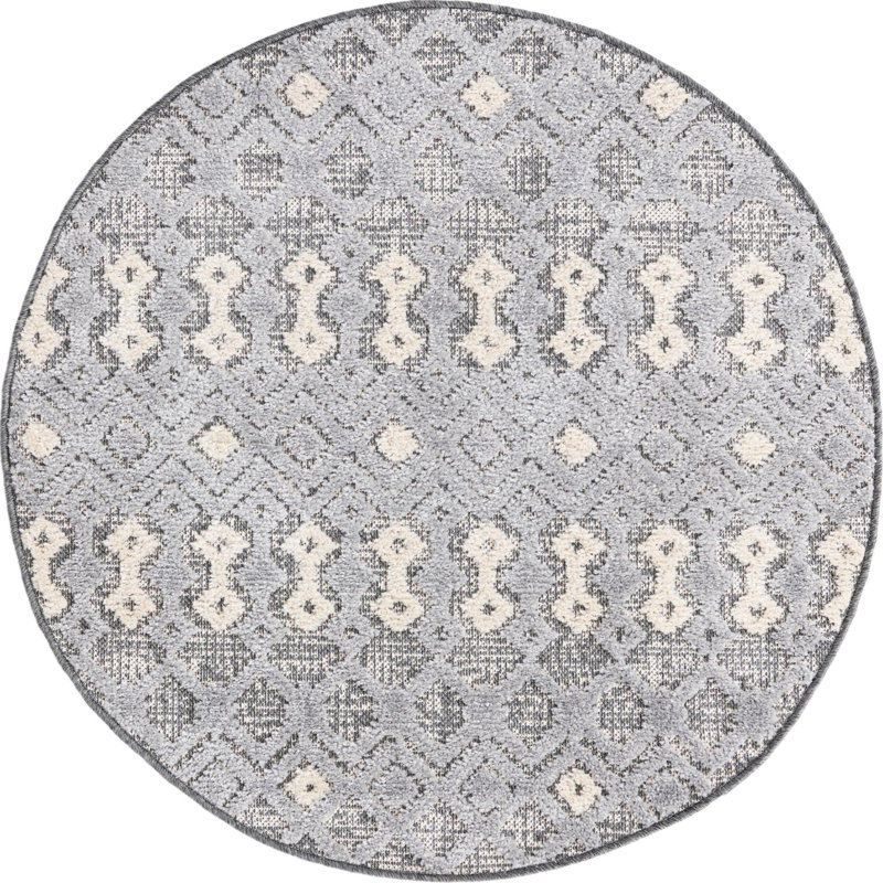 Tapis de couloir contemporain Breyer beige-gris couleur étain-beige32, Rond 5 pi 3 po