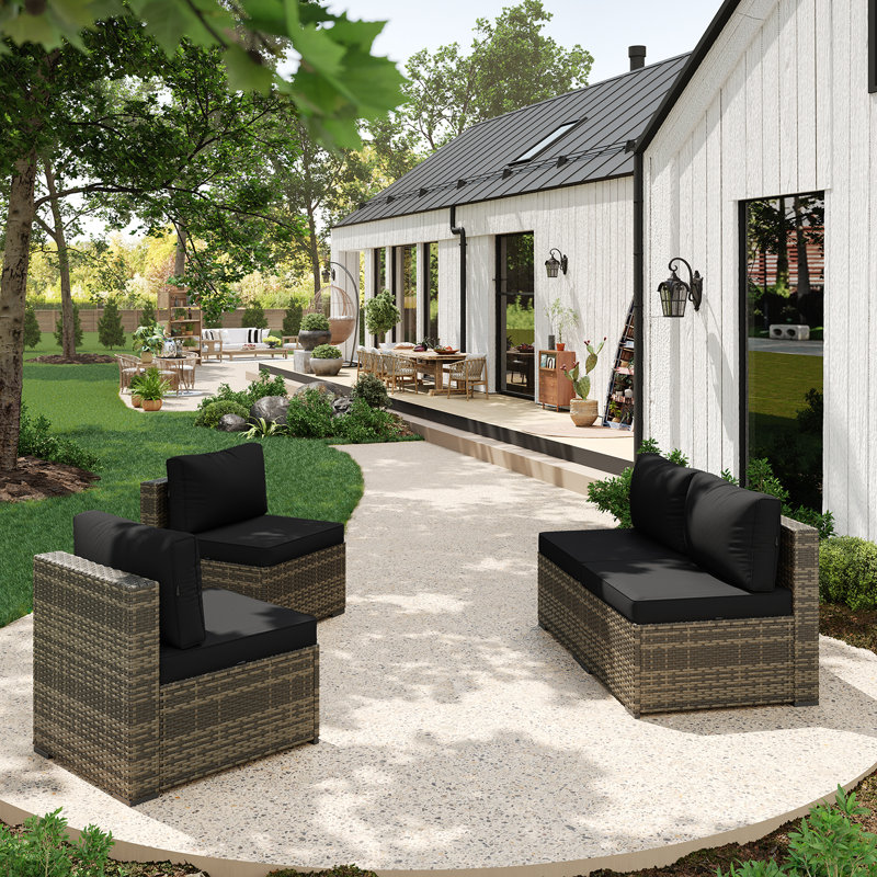 4 -Person Rattan Patio Safo With Cushions, Yellow, Black