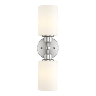 2-Light Brushed Nickel Wall Sconce, Modern Bathroom Vanity Light Fixture with Satin Opal Glass, Perfect for Bathrooms, Living Rooms, Hallways, Bedrooms | Glass Shade 4" Dia. x 17.25" H