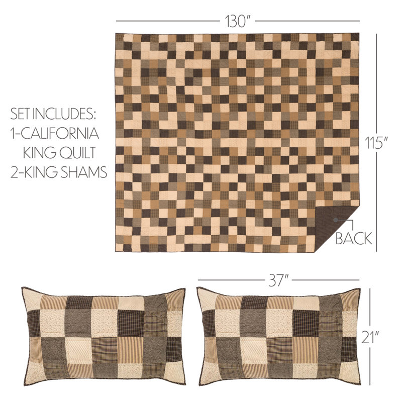 Kettle Grove Cotton Patchwork Quilt, California King Quilt + 2 Shams