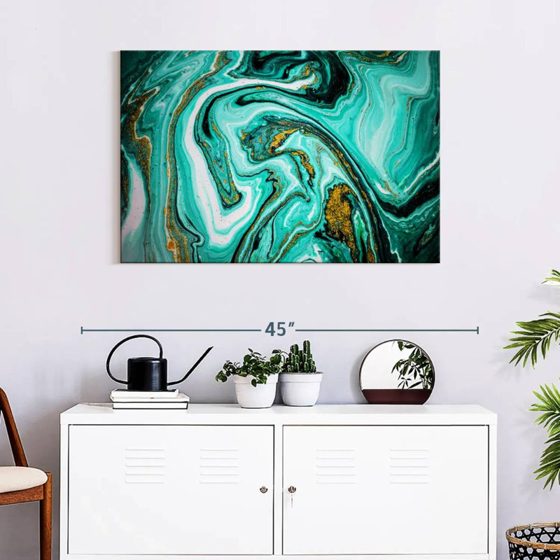 Avery Teal Marble Abstract, 24" H x 36" W