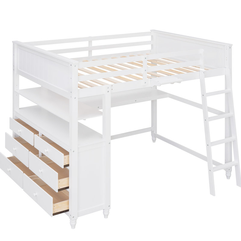 Lit mezzanine double avec bureau et tiroirs de rangement - Faites de votre chambre à coucher un espace fonctionnel élégant Contrôle de la qualité en bois de pin massif