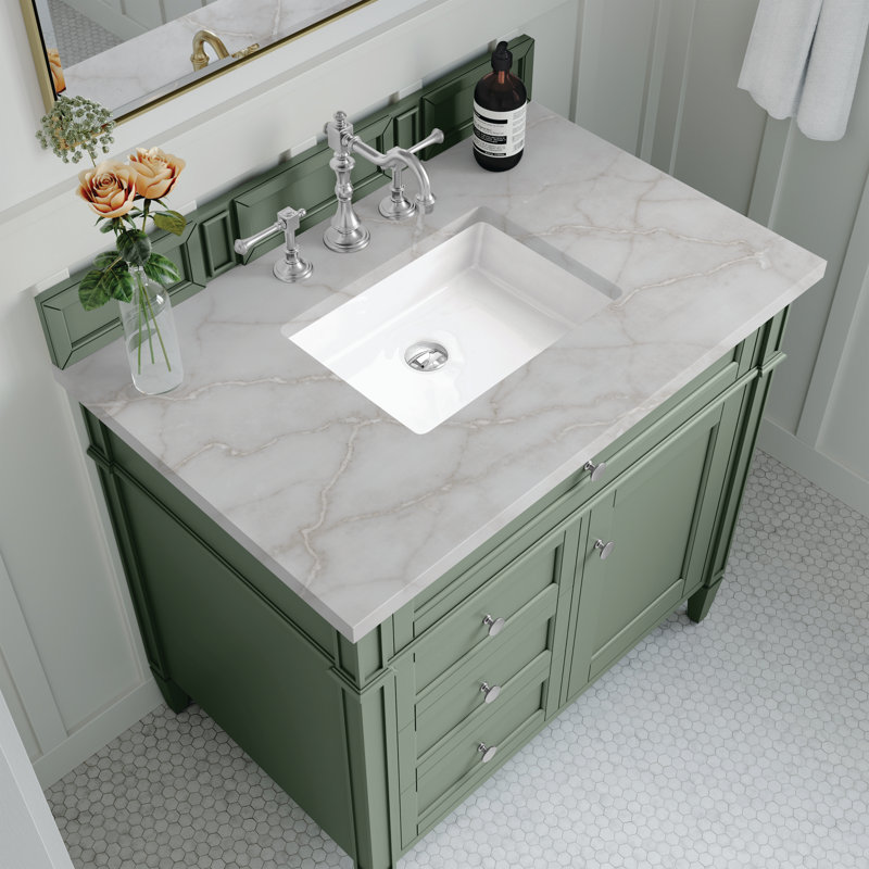 Brittany 36'' W Single Vanity, Smokey Celadon, Victorian Silver, 8" Widespread