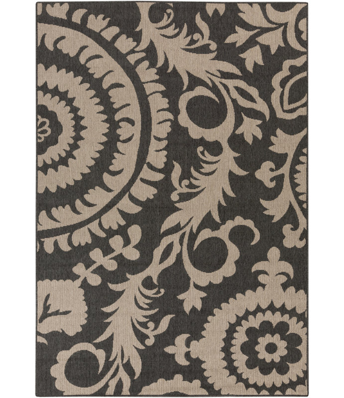 Tapis intérieur/extérieur gris/beige floral Amato, Rectangle 8 pi 9 po x 12 pi 9 po