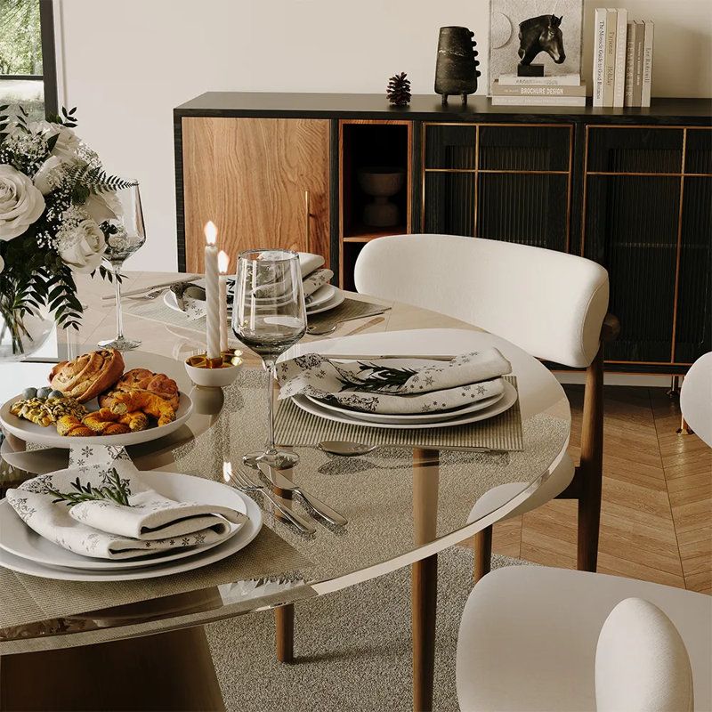 Modern 5/7 Pieces Dining Room Sets, Pre-Assembly Rectangular Dining Table Sets, Sintered Stone Tabletop Kitchen Dining Table Set With Upholstered Chairs