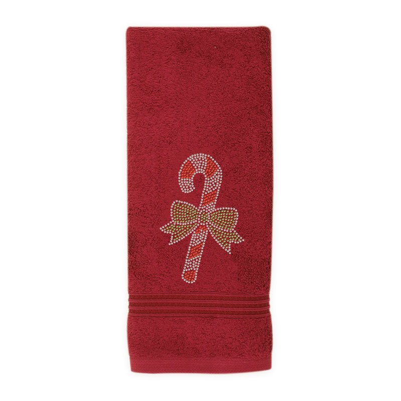 Sparkles Home | Rhinestone Candy Cane Hand Towel | Black | Festive Bathroom Decor, Red