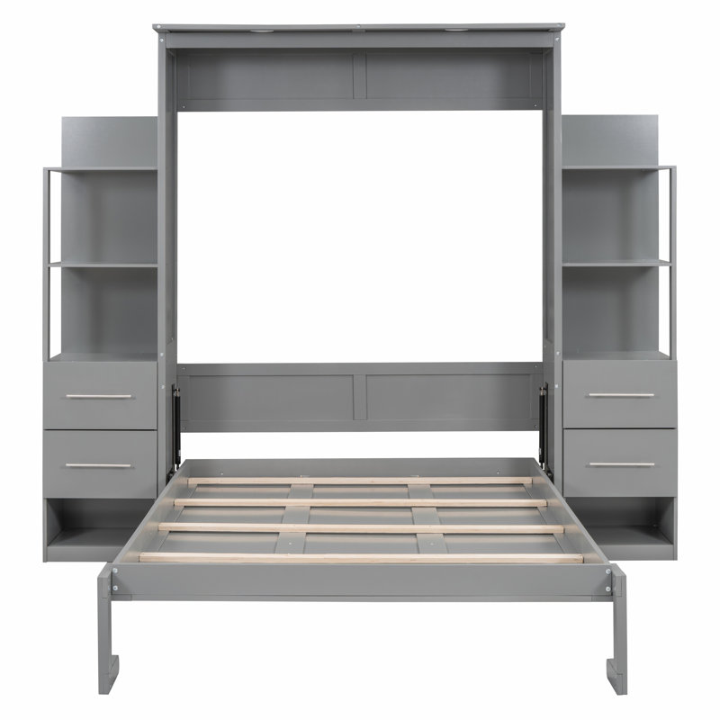 Murphy Bed Wall Bed with Shelves, Full, Gray