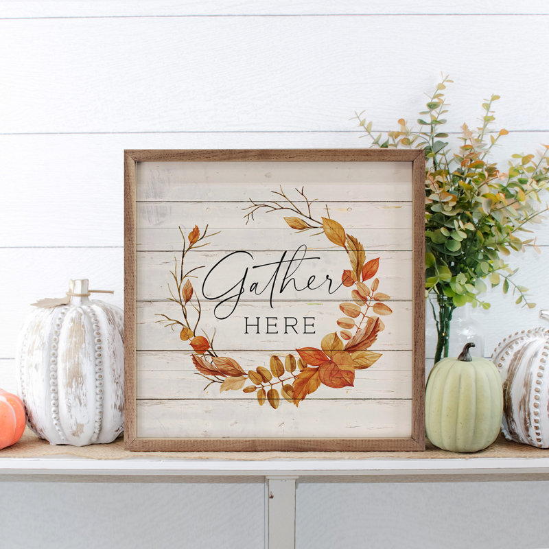 Gather Here Fall Wreath Whitewash, 16" H x 16" W