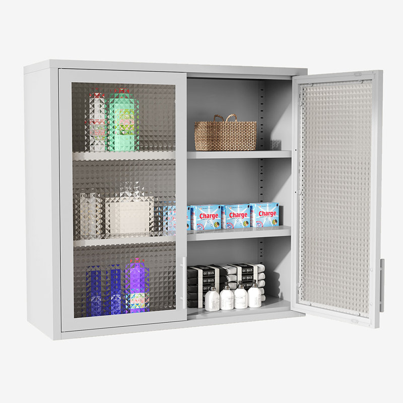 Armoire murale avec portes en verre et 2 tablettes réglables, Blanc