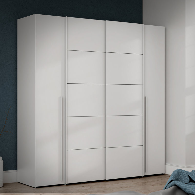 Debarr 4 Door Manufactured Wood Wardrobe, White, 210cm H x 200.1cm W x 61.2cm D