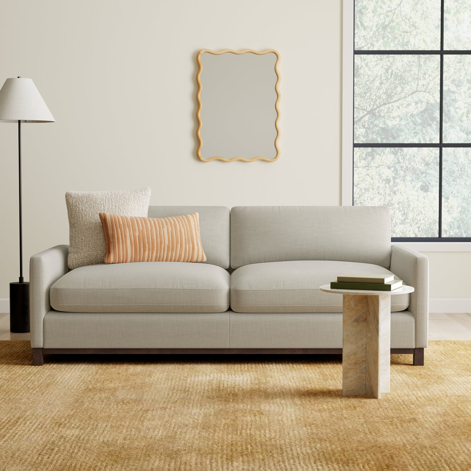 Liz 85" Upholstered Sofa, Effie Linen Performance Linen, Dark Brown, 32.28"H x 101.97"W x 39.37"D