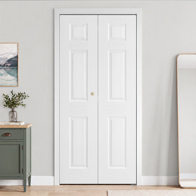 Paneled Manufactured Wood Primed Bi-Fold Door With Hardware Kit