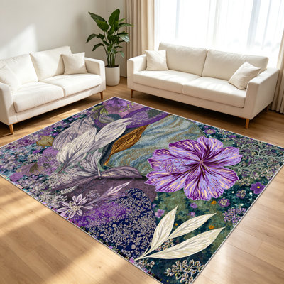Tapis à motif floral 1PC pour le salon, doux et confortable, adapté à toutes les saisons, facile à entretenir, tapis de sol intérieur lavable à la machine, convient à la chambre à coucher, à la salle à manger, au patio, au balcon, au bureau, à la maison, à la décoration extérieure.