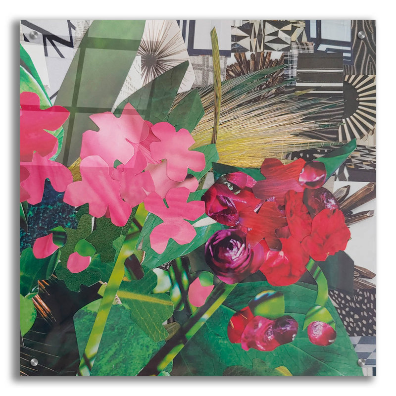 Art mural en verre Poolside Geraniums 2 'par Coco Good, H 24 po x l 24 po x P 0,2 po