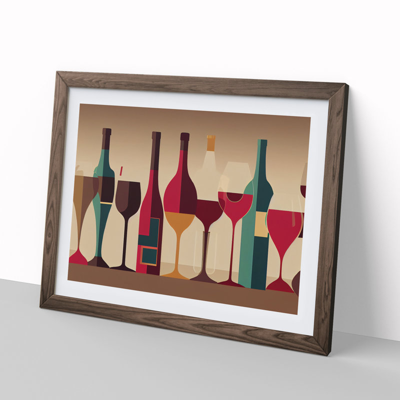 XH1022-10168X Wine Bottle Retro Art Vol.1 Abstract 1 Piece Single Picture Frame Wall Art, 46cm H x 64cm W x 2cm D, Walnut