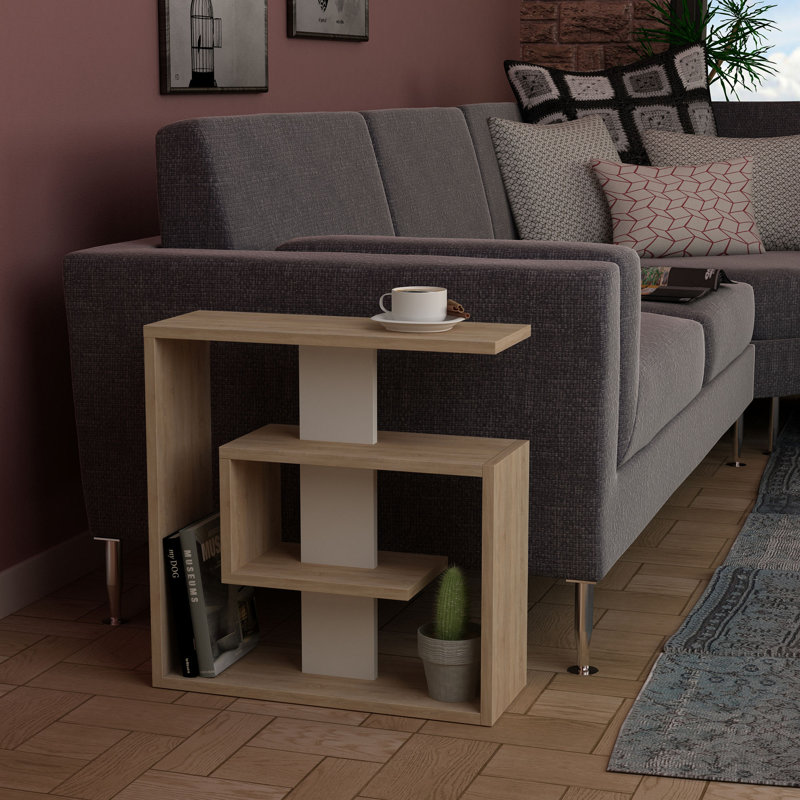 Table d'appoint moderne polyvalente, chêne Sonoma et blanc, 21,7 po x 22,4 po x 7,9 po | 100% panneau de particules enduit de mélamine, épaisseur: 0,7 pouce | Design élégant pour le salon, la chambre à coucher ou le bureau | Solution de mobilier polyvalente et fonctionnelle