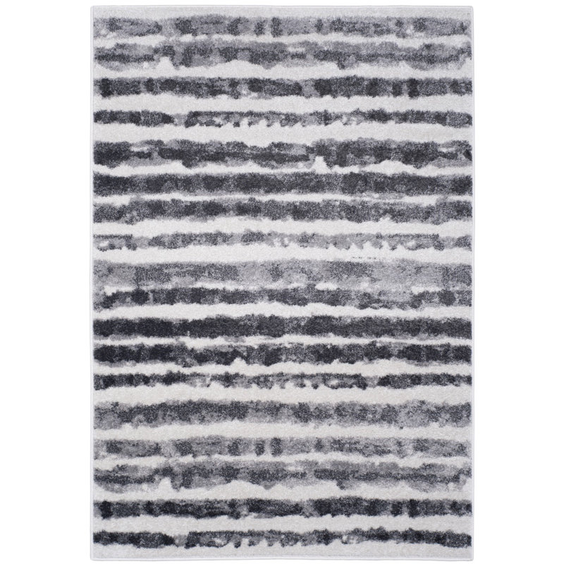 Tapis rayé ivoire / gris anthracite Bethlyn, Rectangulaire 3 pi x 5 pi