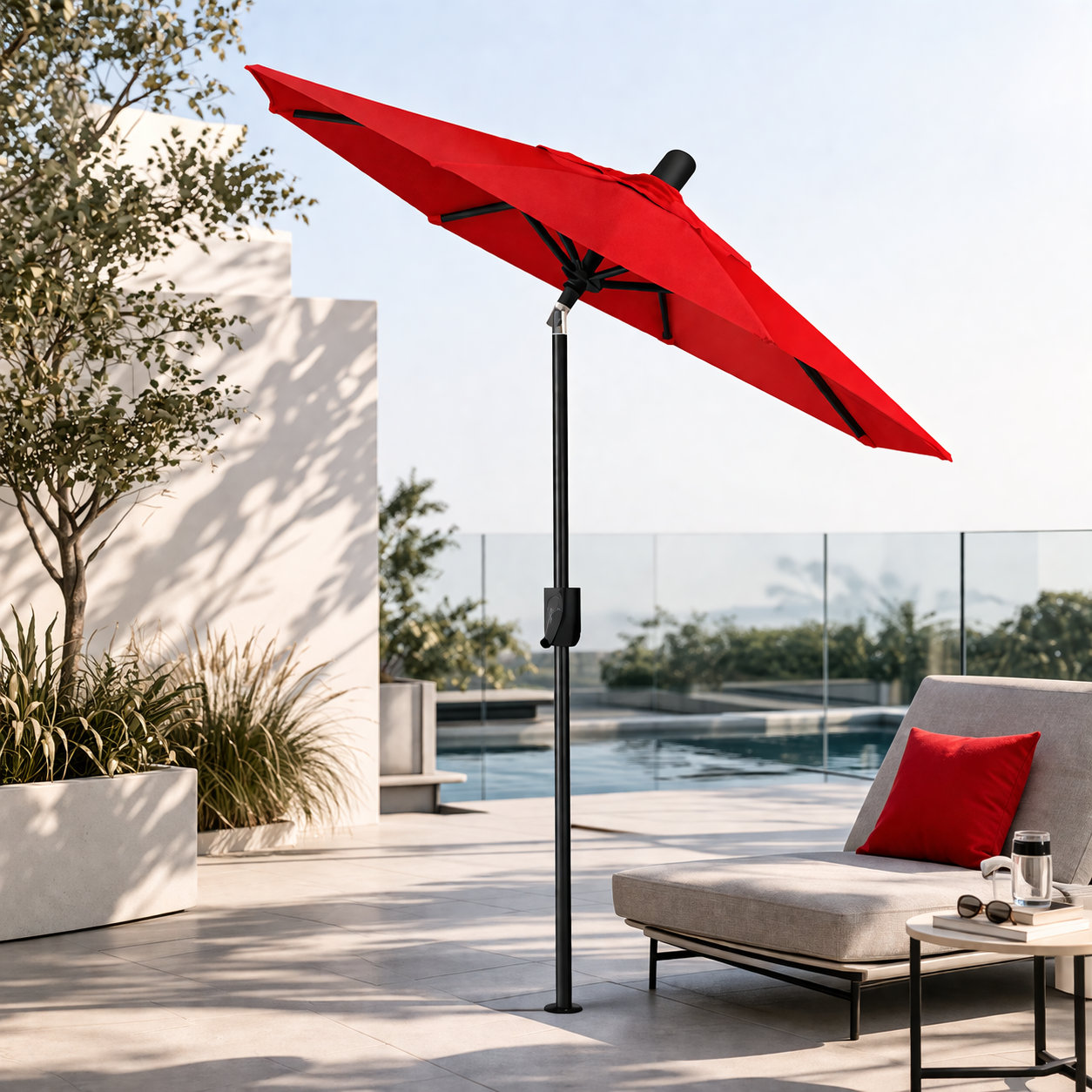 Natalie 6.2' Umbrella, Antique Bronze, Canvas Jockey Red