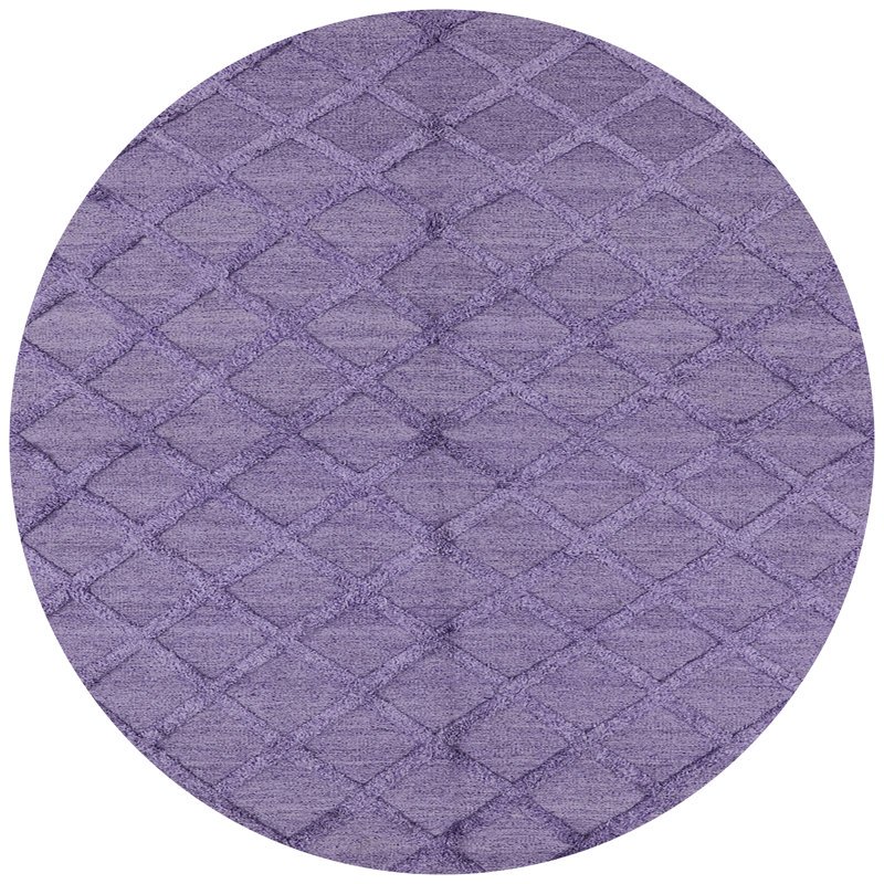 Tapis mauve à motif géométrique, Rond 5 pi