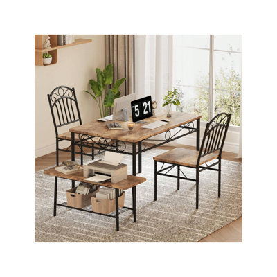 Dining Table Set For 4 4Piece Dining Room Table and Chairs 43.3inch Kitchen Table Set With Chairs and Bench For Small Space Breakfast Nook Retro Brown
