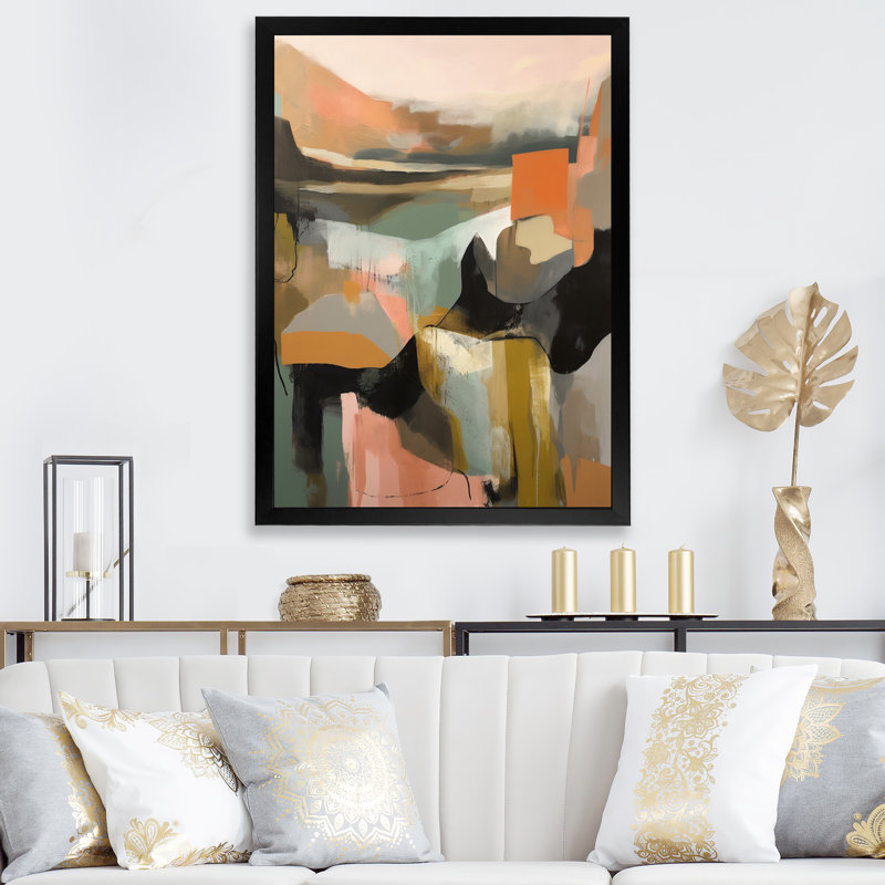«Green and Beige Transcendant Reality II», peinture abstraite sur toile, Cadre photo noir, H 32 po x l 16 po x P 1 po