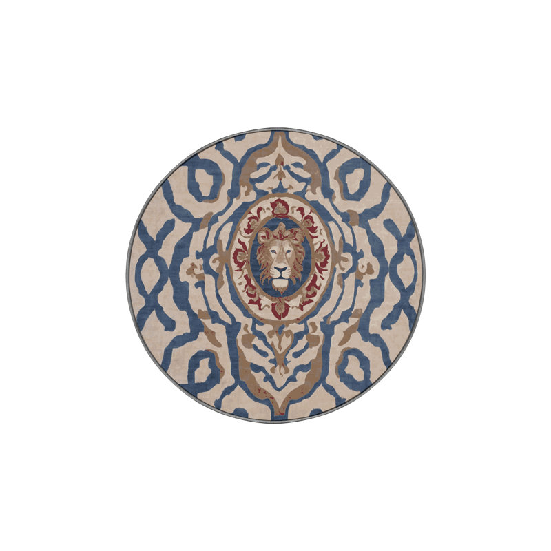Machine Washable Gray Area Rug, Round 3'