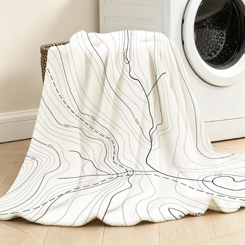 Jeté en molleton de flanelle noir ultra doux, carte abstraite et imprimé blanc sur une face, Jeté 50 po x 60 po