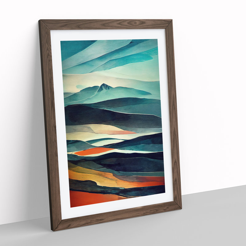 Mountain Landscape Abstract No.2 - Framed Print, 64cm H x 46cm W, Walnut