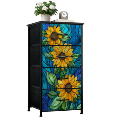 Commode vitrail pour la chambre à coucher avec 4 tiroirs de rangement Commode vitrée en vitrail pour commode en tissu