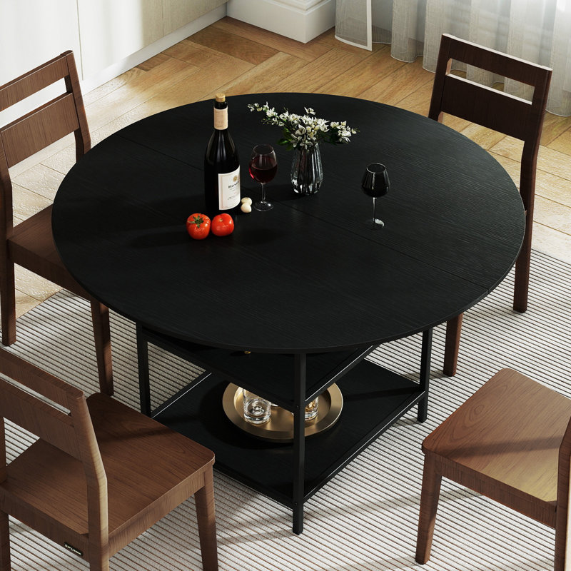 Round Metal Base Dining Table, Black