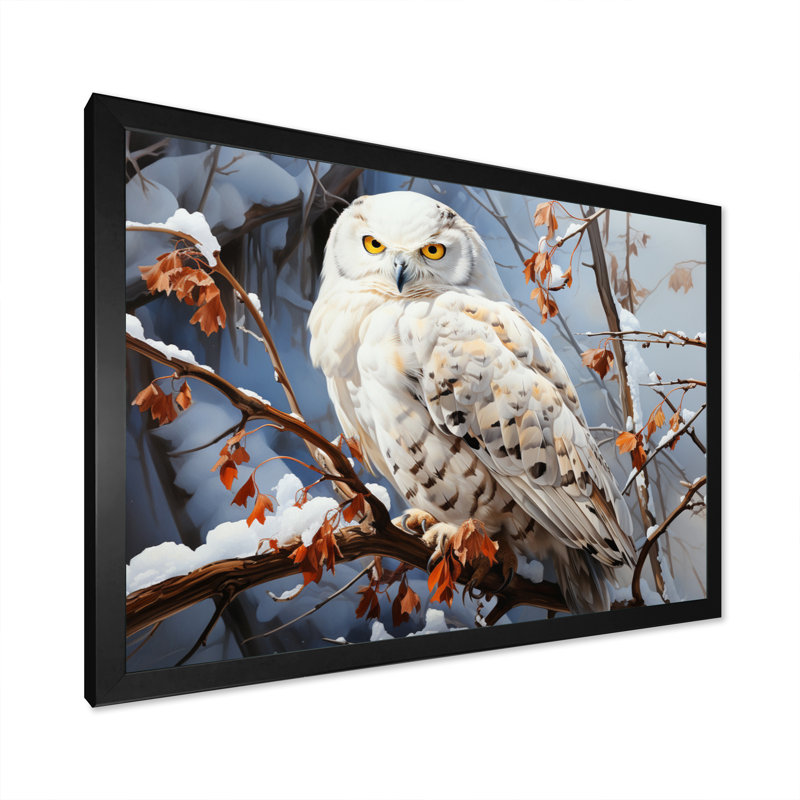 «Snowy Owl Winter I», reproduction sur toile, H 12 po x l 20 po x P 1 po, Cadre simple noir