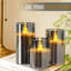 Led Flameless Candles, Battery Operated Flickering Candles Pillar Real Wax Moving Flame Electric Candle Sets Gold Glass Effect with Remote Timer, 4 in, 5 in, 6 in (Grey)
