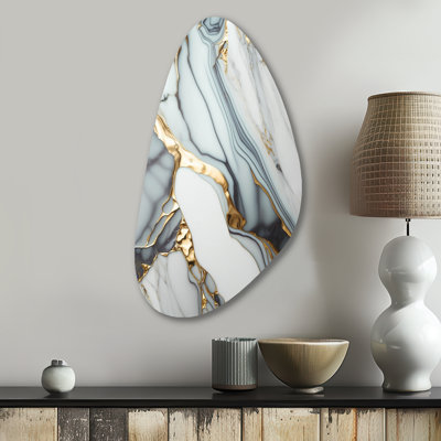 Abstract Geode Gold And White Marble V - Marble Asymmetrical Metal Wall Decor, Modern Unique Shape Metal Art Print