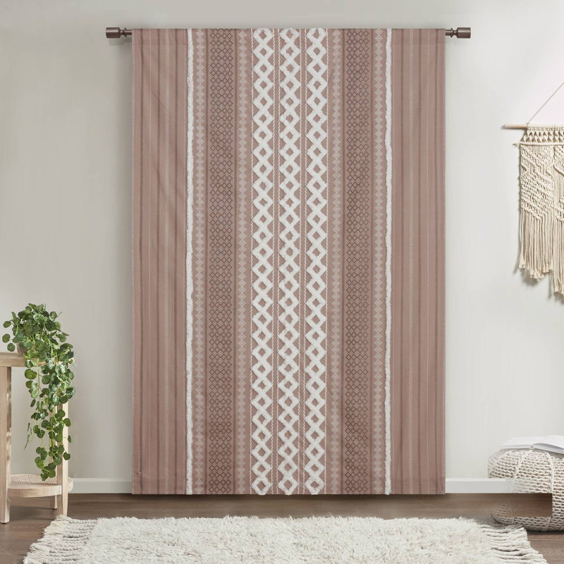 Imani Blush 100% Cotton Boho Tufted Chenille Stripe Lined Single 50x84" Curtain Panel, Blush, 50" W x 84" L