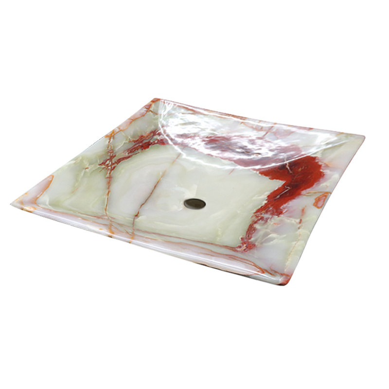 17.5" Moss Green Marble Rectangular Vessel Sink – Natural Stone Bathroom Vanity Basin – Modern Polished Stone Sink