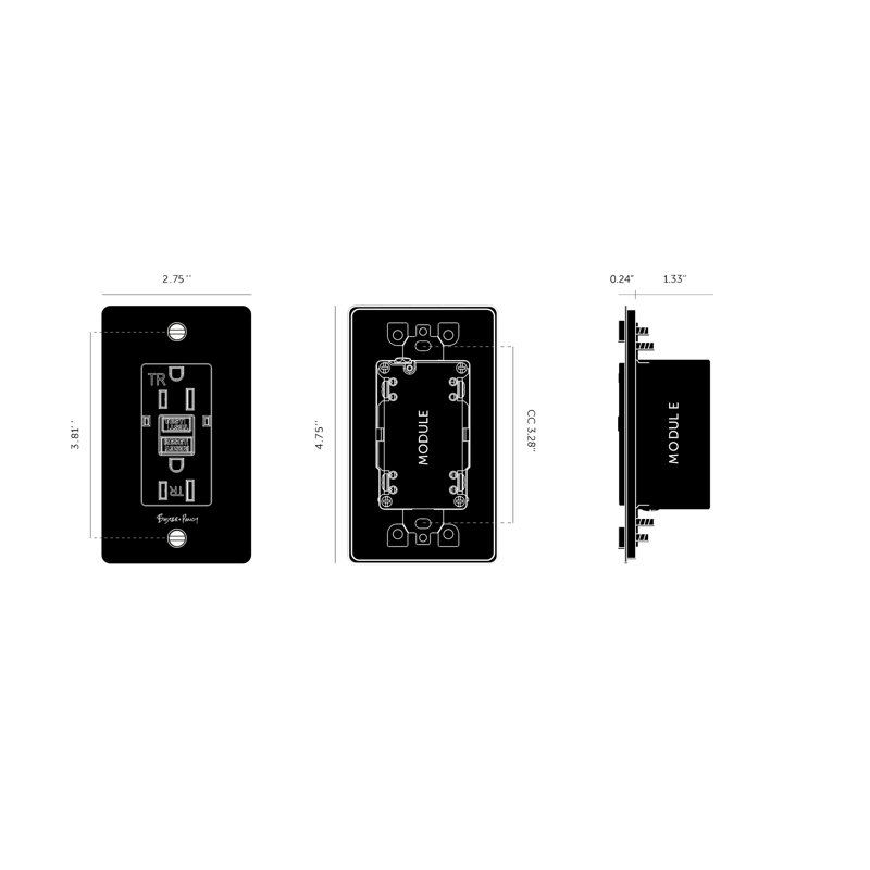 1G Duplex GFCI Outlet / With Logo, Matte Black