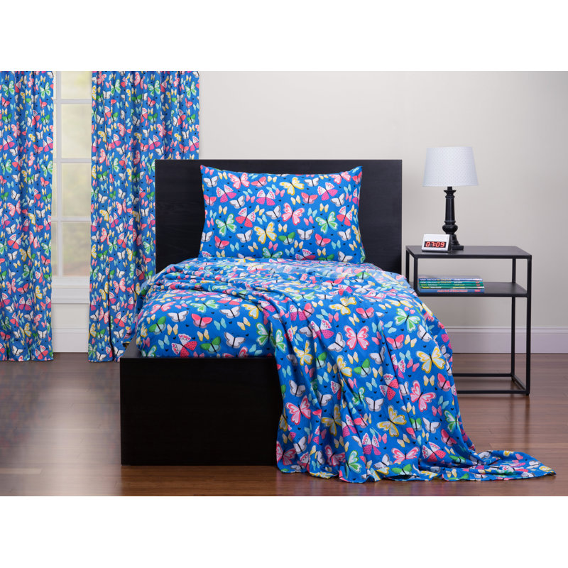Twin Blue Butterfly Polyester Kids' Sheet Set