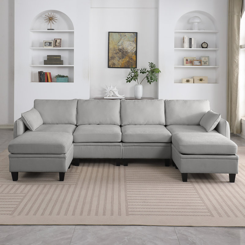 Canapé modulaire en chenille gris de 109 pouces, canapé en L en forme de L avec repose-pieds de rangement pour la flexibilité du salon