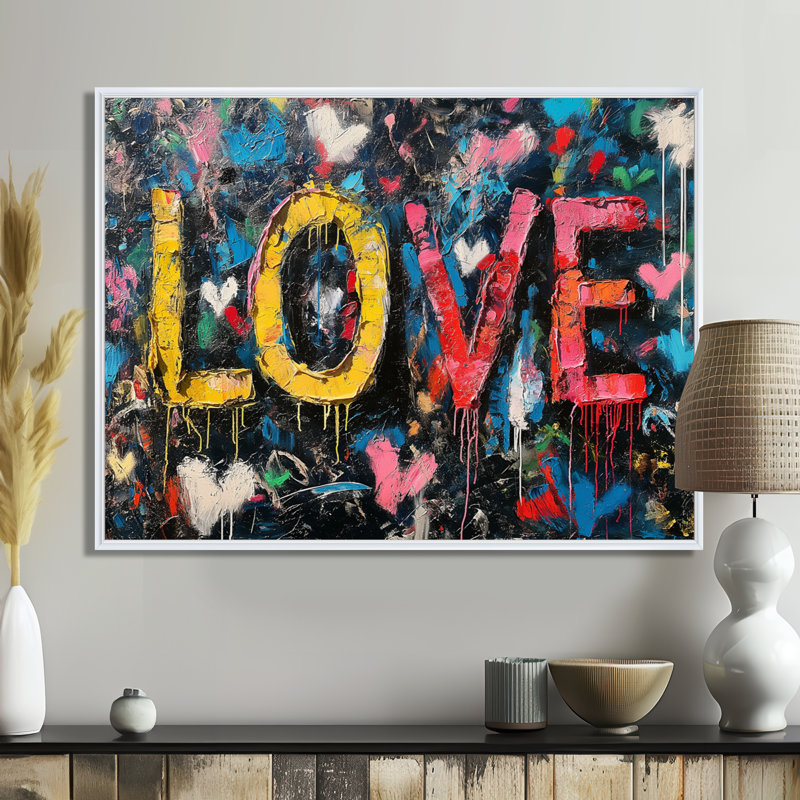 Love Pop Art Graffiti Artwork - Pop Art Wall Art Living Room, H 30 po x l 40 po x P 1,5 po, Toile encadrée flottée blanche