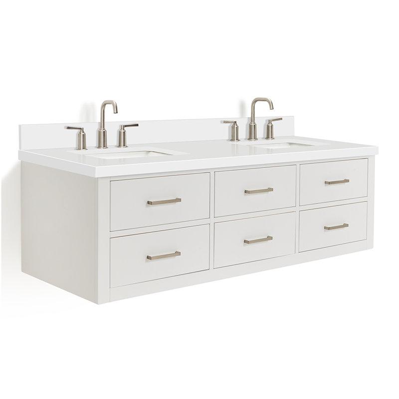 73'' W Double Vanity, Brushed Nickel, White, 61"